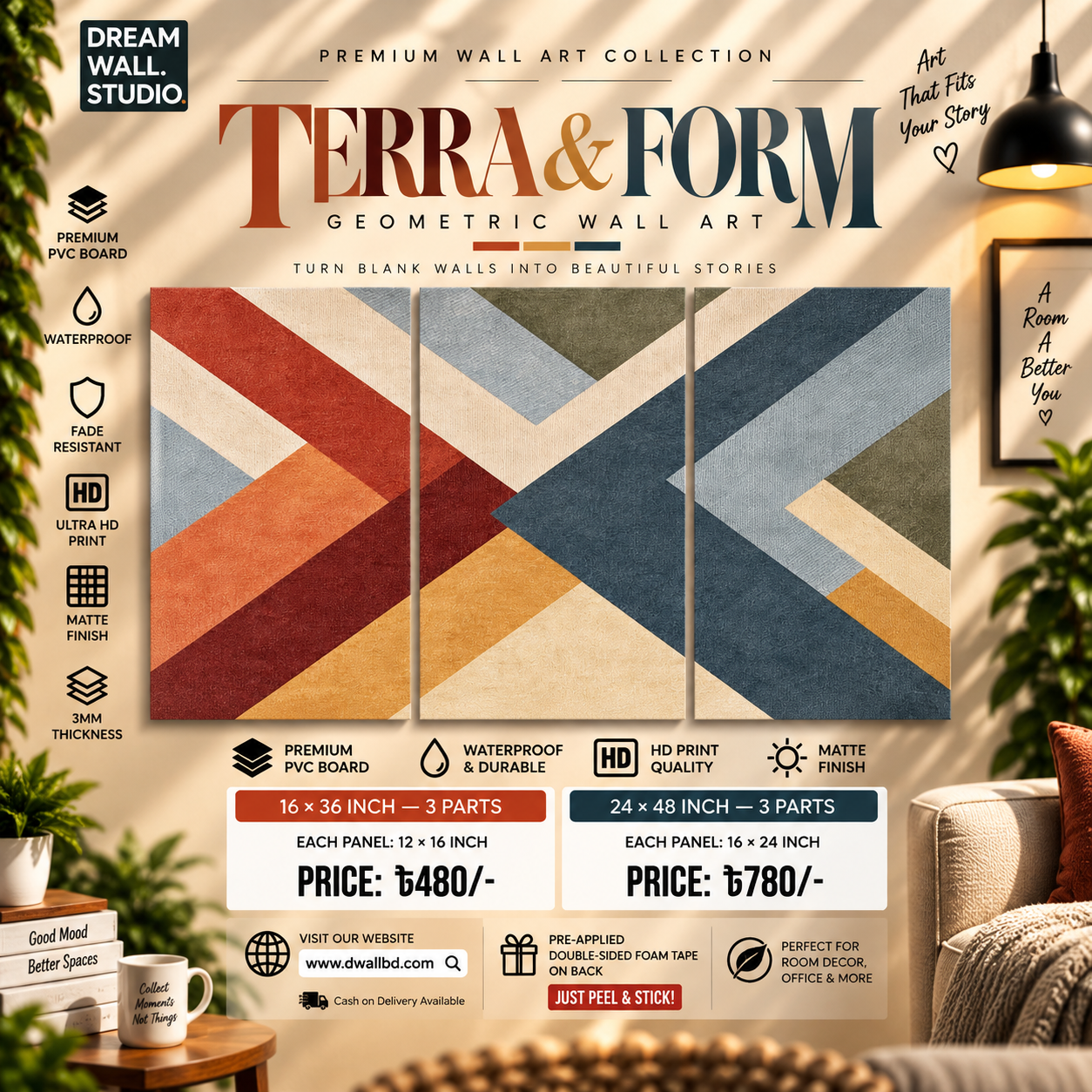 Terra & Form Chevron 3 Part PVC Wallboard Set