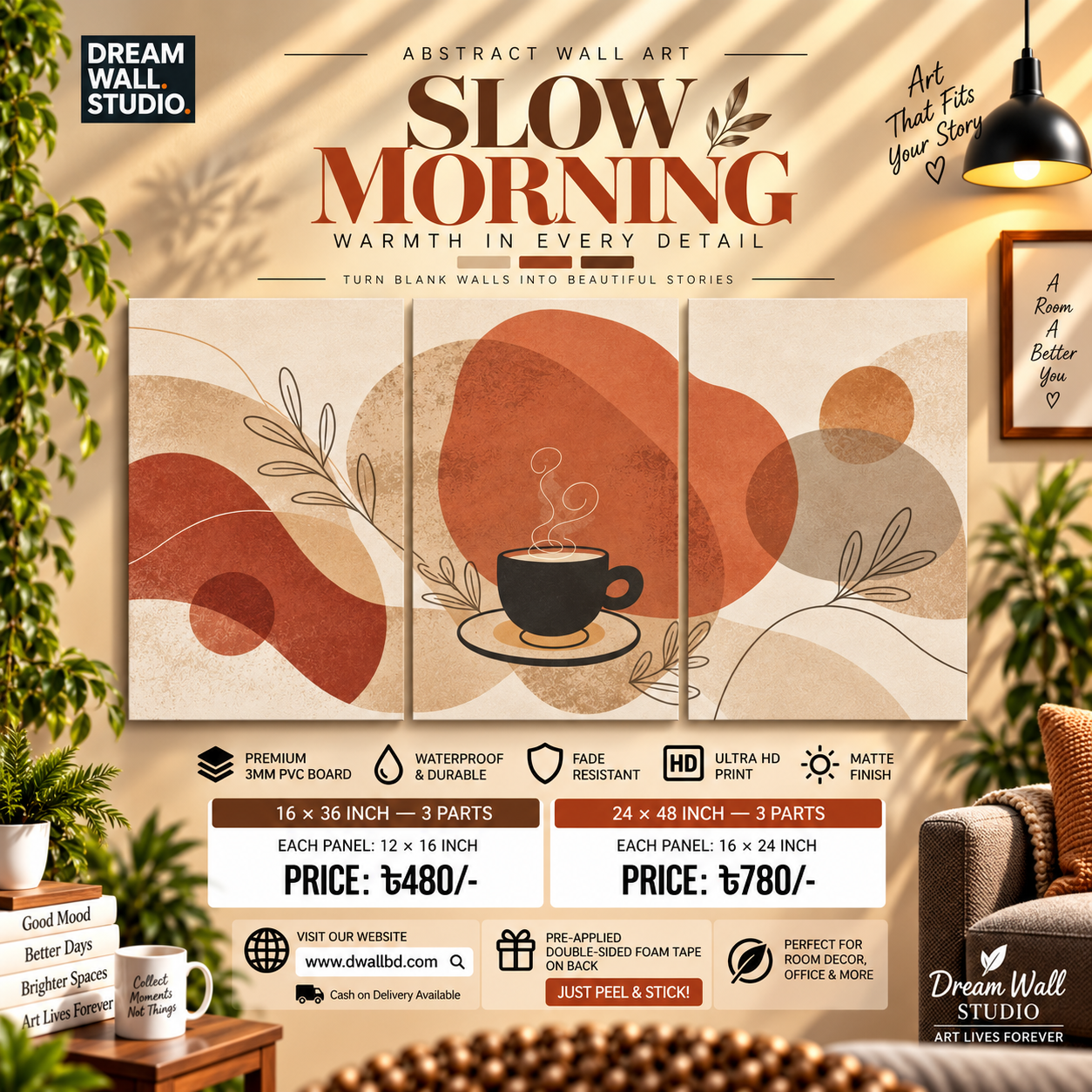 Slow Morning 3 Part PVC Wallboard Set