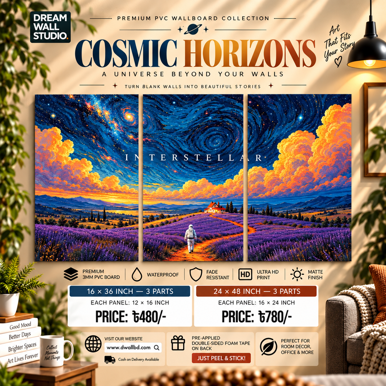 Cosmic Horizons Starry Night 3 Part PVC Wallboard Set