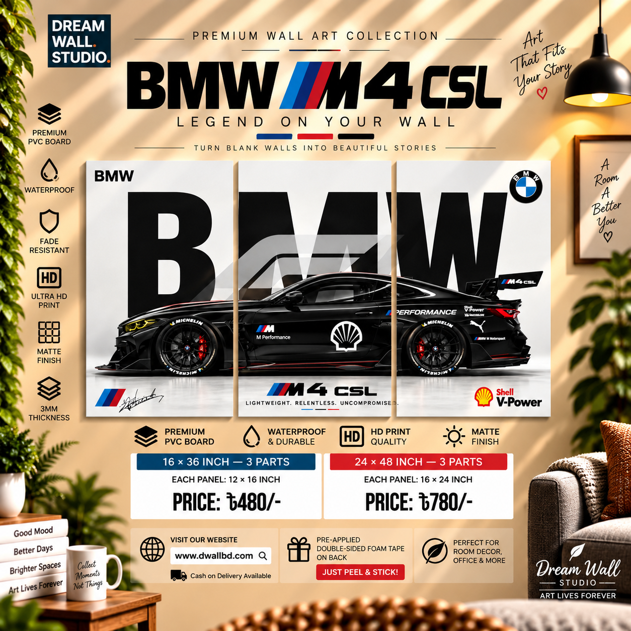 BMW M4 CSL 3 Part PVC Wallboard Set