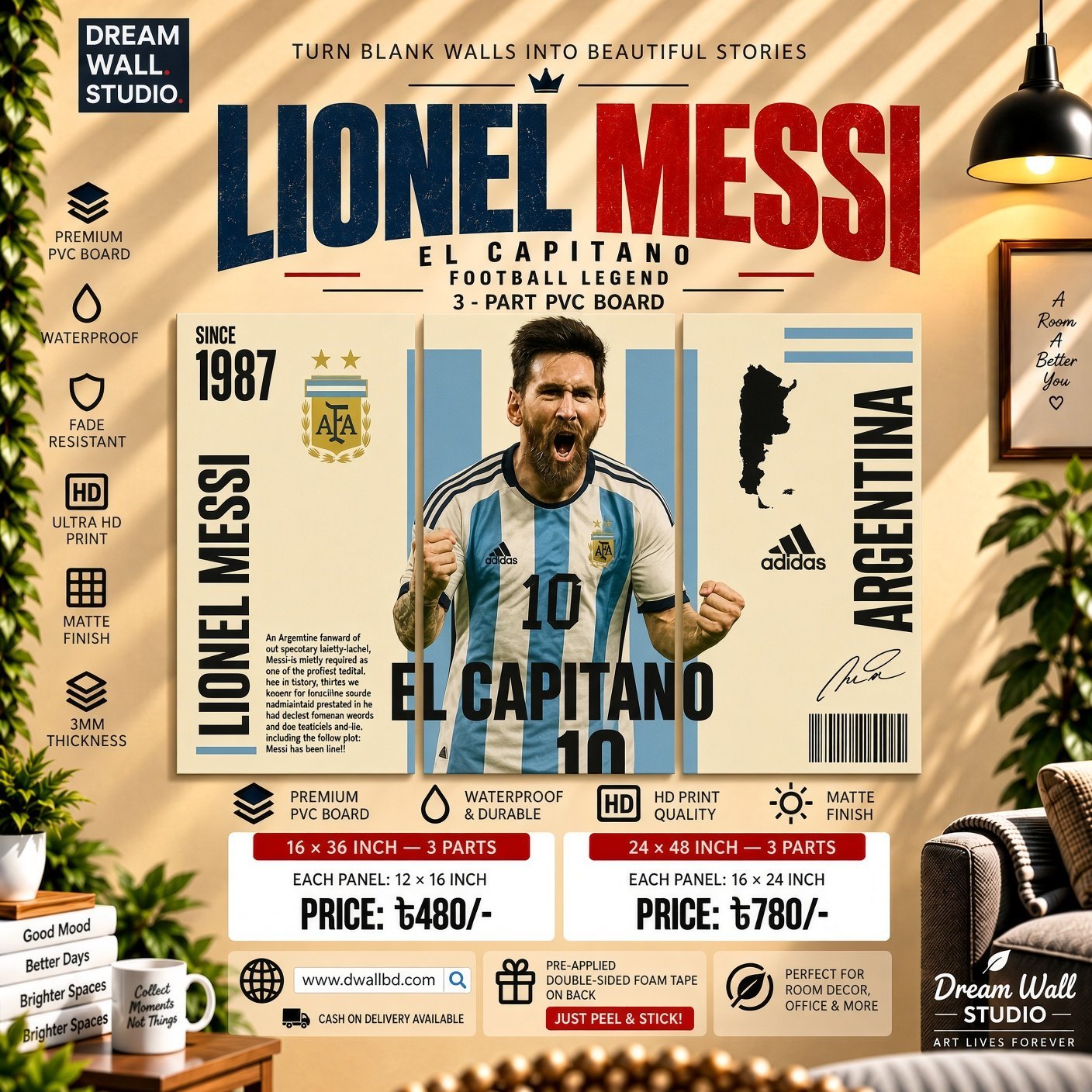 Lionel Messi El Capitán 3 Part PVC Wallboard Set