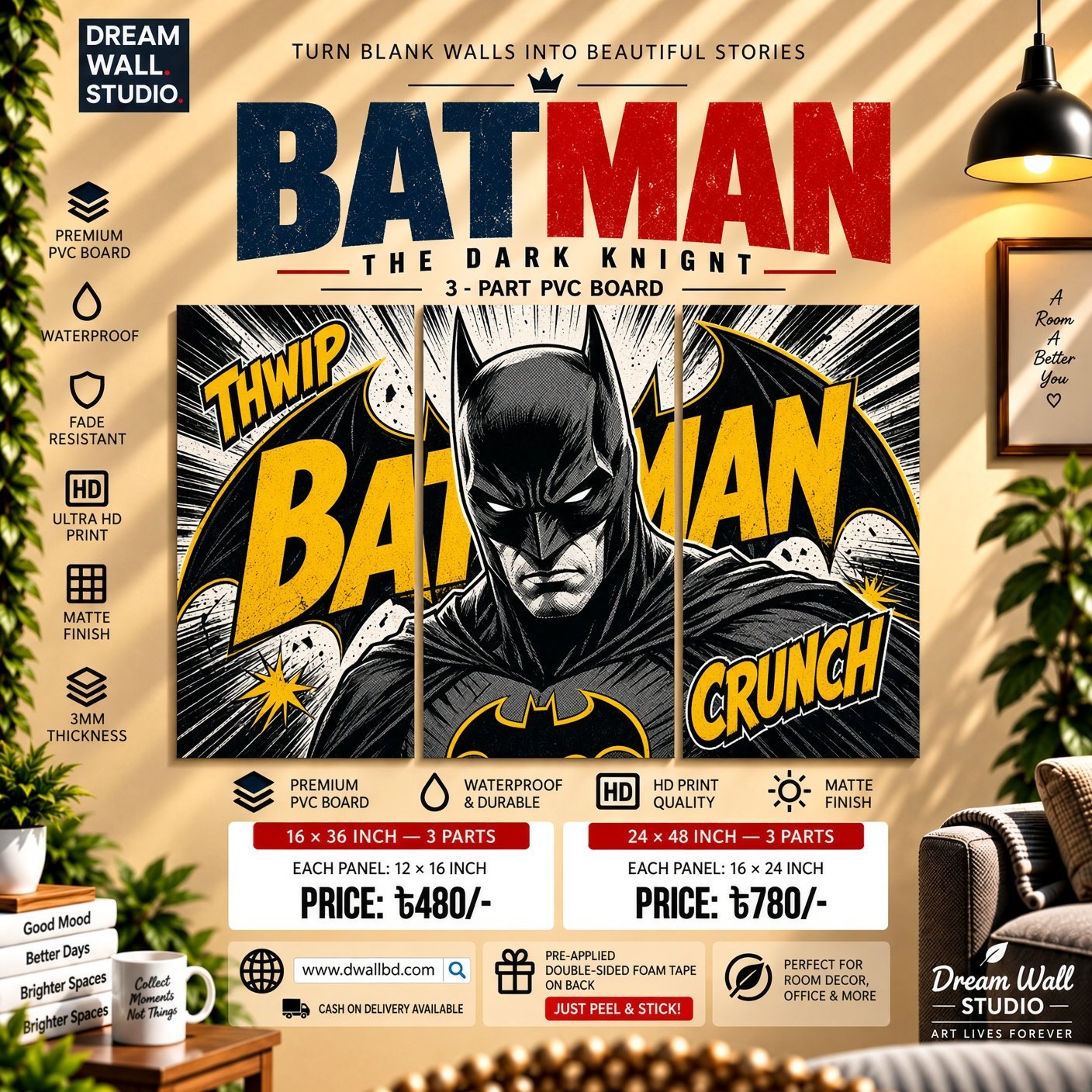 Batman The Dark Knight Comic 3 Part PVC Wallboard Set