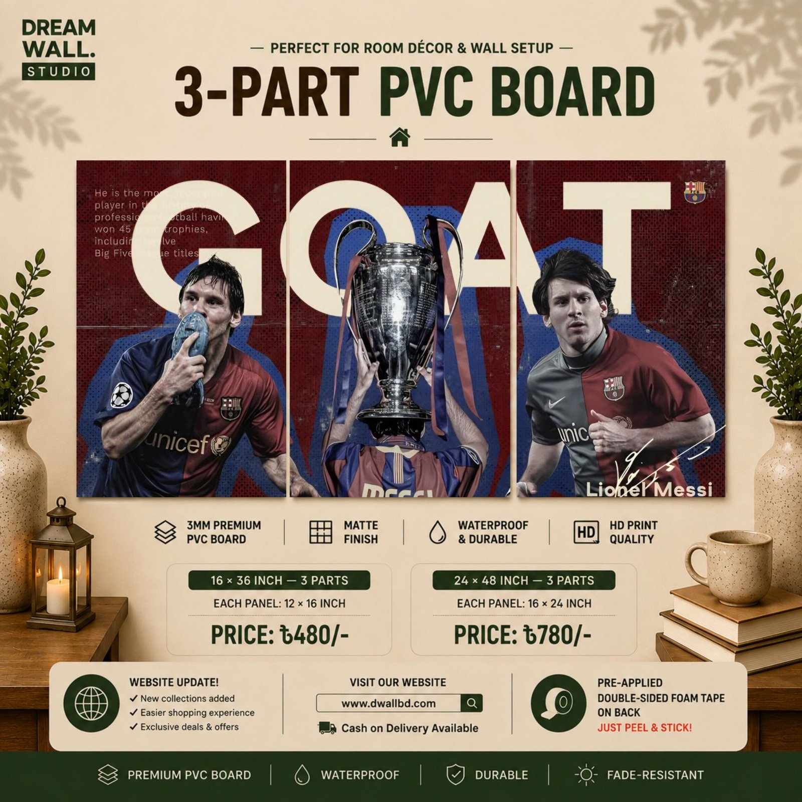 Messi GOAT 3 Part PVC Wallboard Set