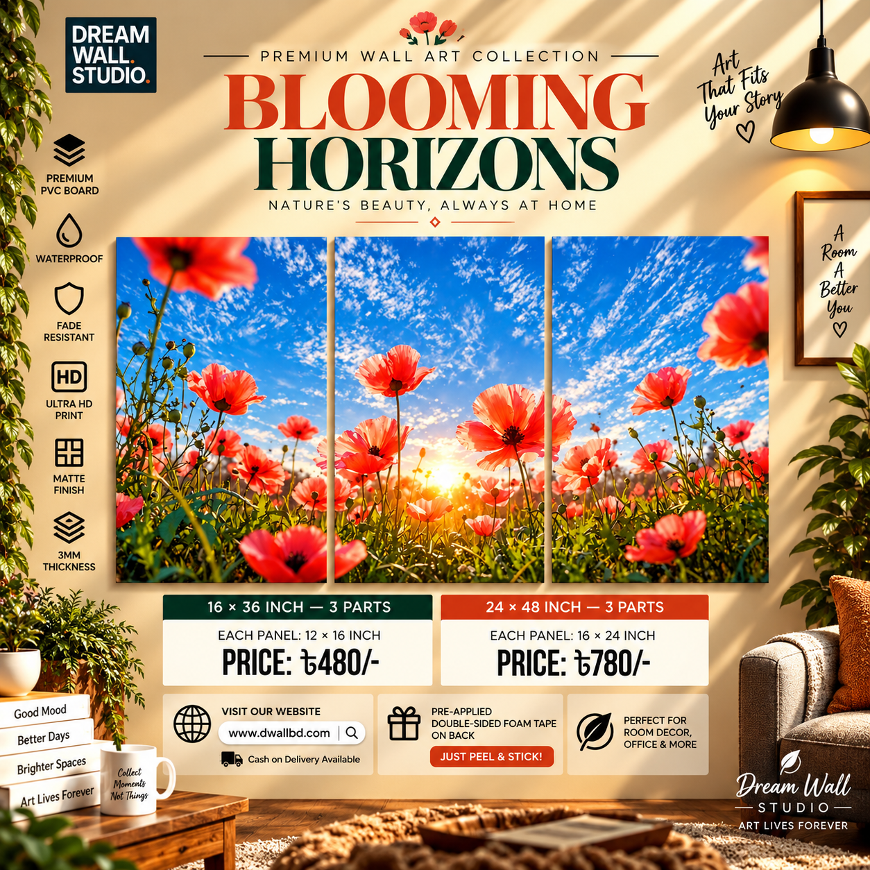 Blooming Horizons 3 Part PVC Wallboard Set
