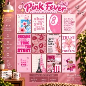Pink Fever 12 Pcs PVC Wallmate set – pink aesthetic wall decor