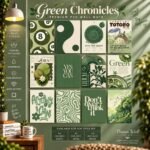 Green Chronicles 12 Pcs PVC Wallmate set – green aesthetic wall decor