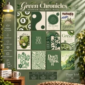 Green Chronicles 12 Pcs PVC Wallmate set – green aesthetic wall decor