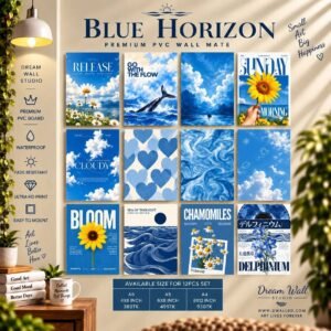 Blue Horizon 12 Pcs PVC Wallmate set – blue aesthetic wall decor