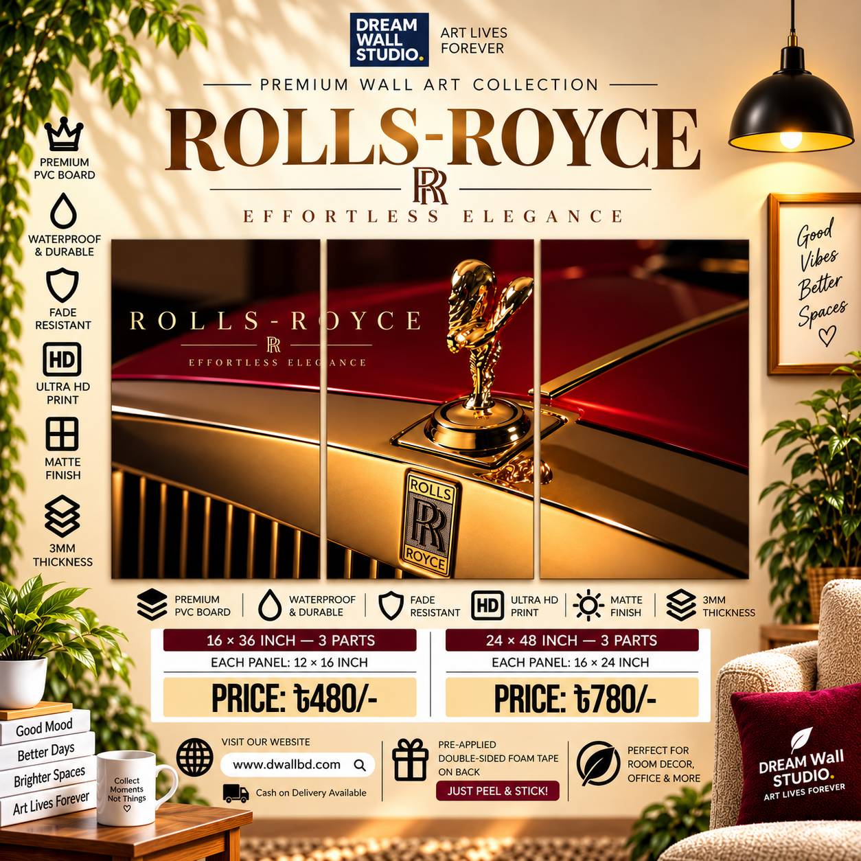 Rolls-Royce Spirit of Ecstasy 3 Part PVC Wallboard Set