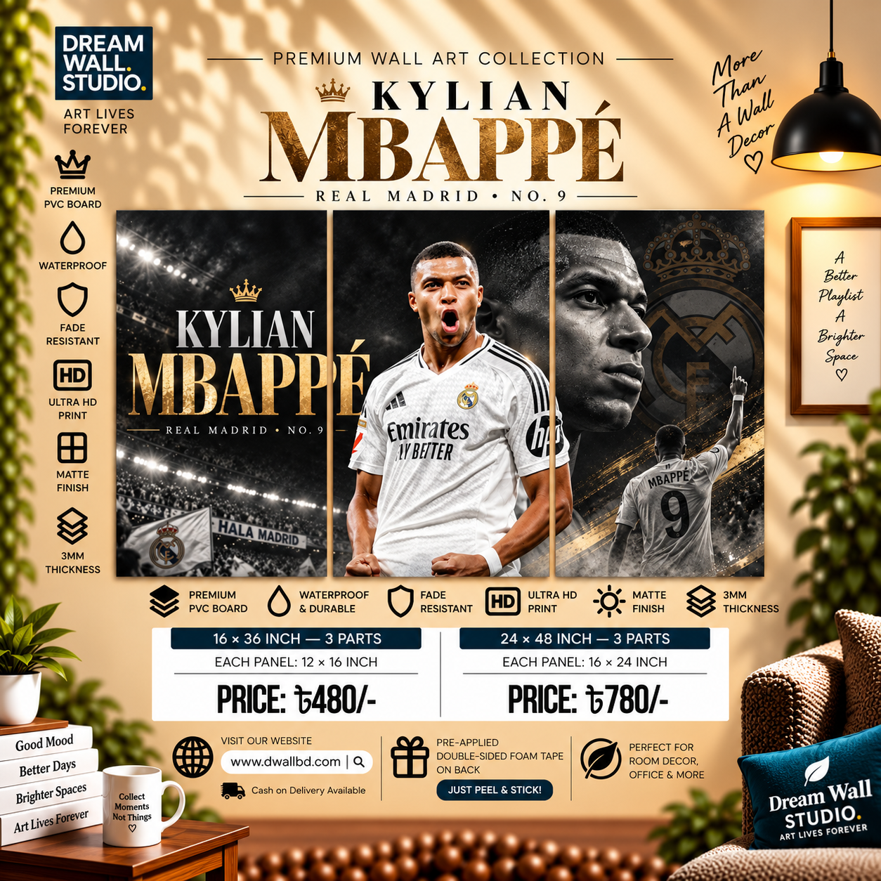 Kylian Mbappé Real Madrid No. 9 3 Part PVC Wallboard Set