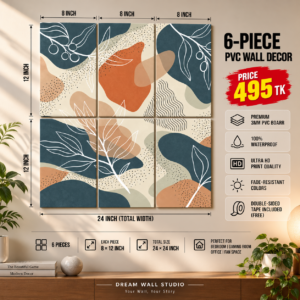 Teal Leaf Abstract 6 Piece PVC Wall Decor – 3mm PVC board, 8x12 inch each – Dream Wall Studio