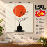 Red Sun & Vase 6 Piece PVC Wall Decor – 3mm PVC board, 8x12 inch each – Dream Wall Studio
