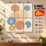 Boho Sunset Circles 6 Piece PVC Wall Decor – 3mm PVC board, 8x12 inch each – Dream Wall Studio