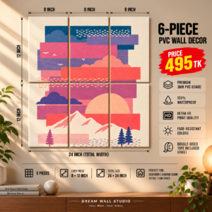 Pink Mountain Sunset 6 Piece PVC Wall Decor – 3mm PVC board, 8x12 inch each – Dream Wall Studio