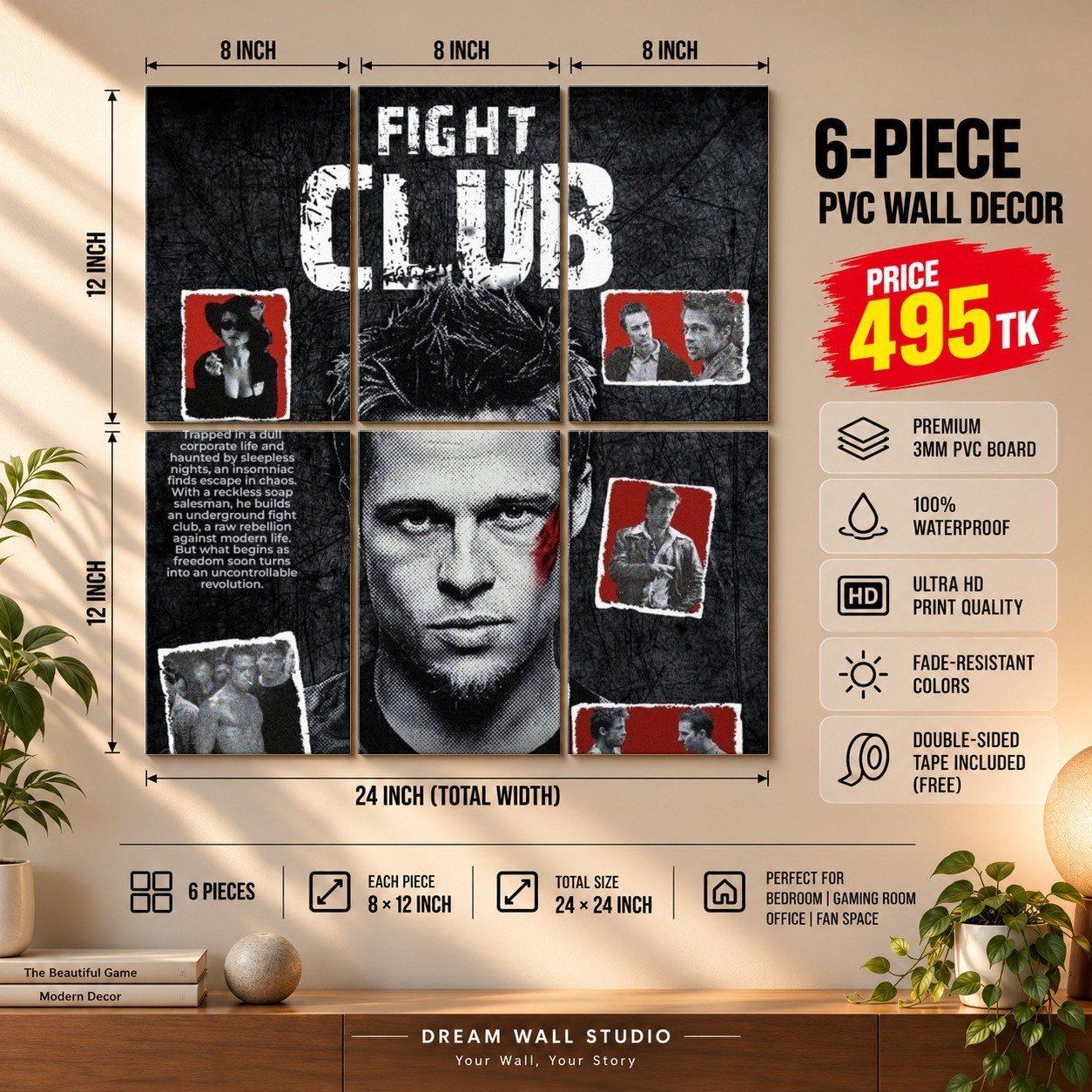 Fight Club 6 Piece PVC Wall Decor – 3mm PVC board, 8x12 inch each – Dream Wall Studio