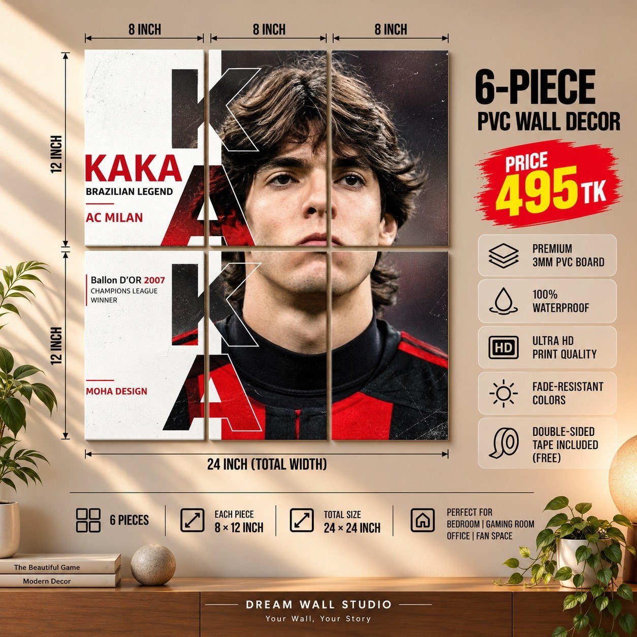 Kaka – AC Milan Legend 6 Piece PVC Wall Decor – 3mm PVC board, 8x12 inch each – Dream Wall Studio
