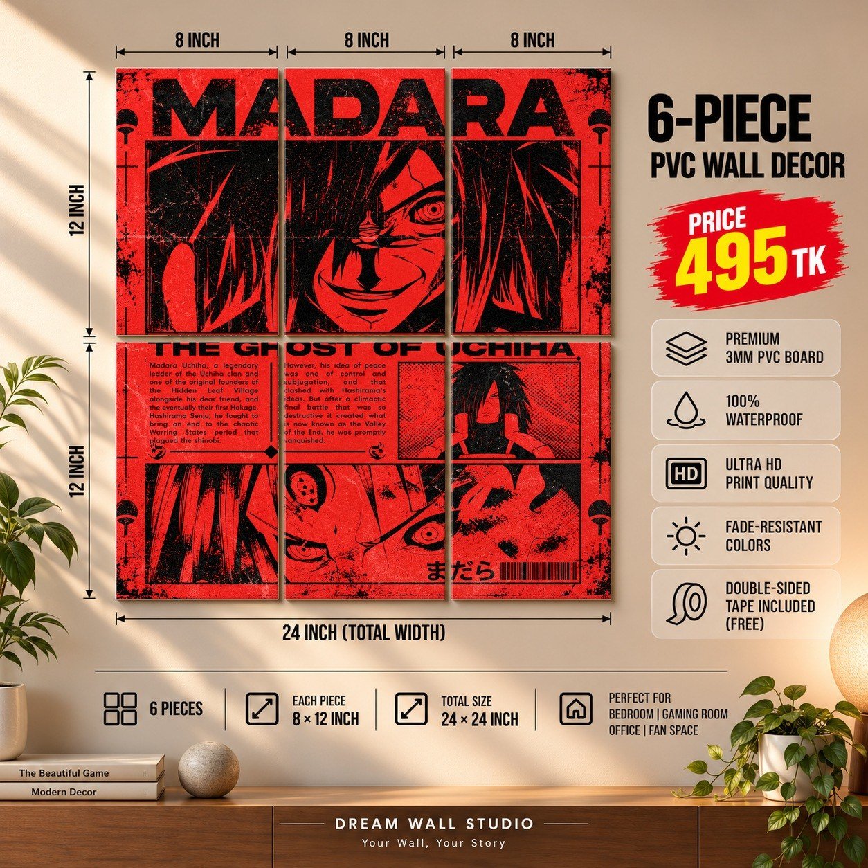 Madara – The Ghost of Uchiha 6 Piece PVC Wall Decor – 3mm PVC board, 8x12 inch each – Dream Wall Studio