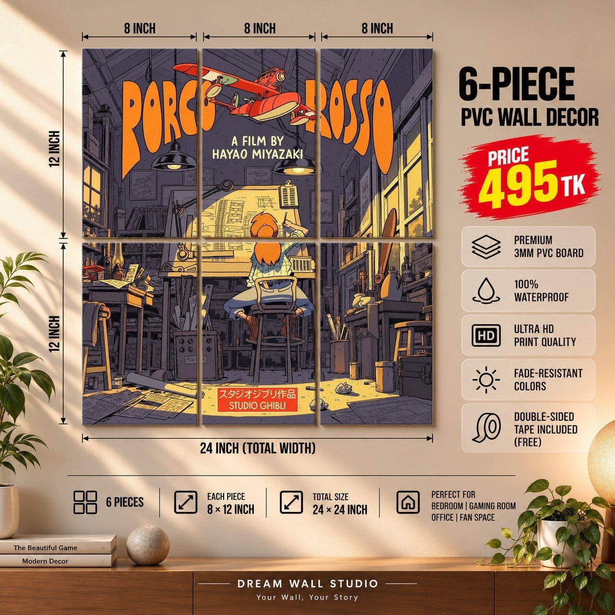 Porco Rosso 6 Piece PVC Wall Decor – 3mm PVC board, 8x12 inch each – Dream Wall Studio
