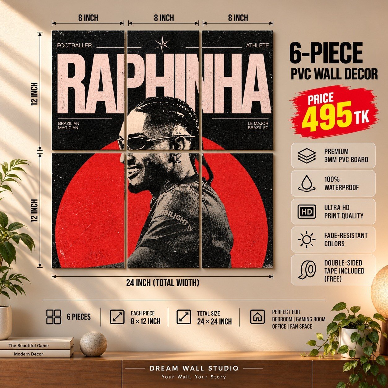 Raphinha 6 Piece PVC Wall Decor – 3mm PVC board, 8x12 inch each – Dream Wall Studio
