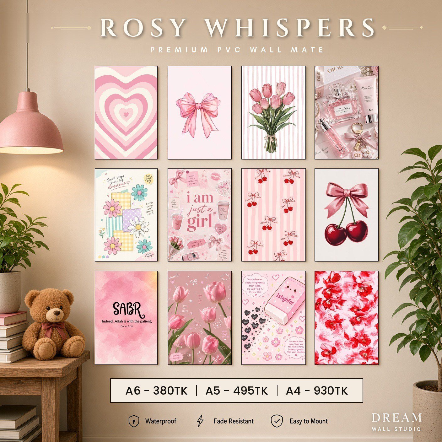 Rosy Whispers PVC Wallmate 12pcs set – 3mm PVC wall board – Dream Wall Studio