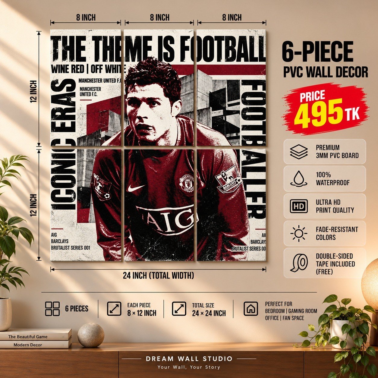 The Theme Is Football – Ronaldo United 6 Piece PVC Wall Decor – 3mm PVC board, 8x12 inch each – Dream Wall Studio
