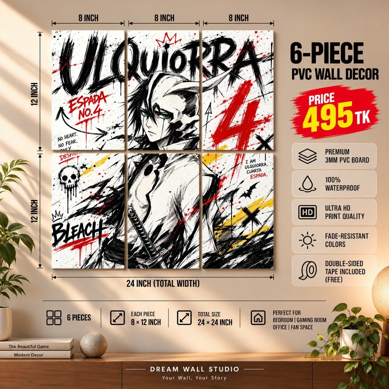 Ulquiorra – Bleach 6 Piece PVC Wall Decor – 3mm PVC board, 8x12 inch each – Dream Wall Studio