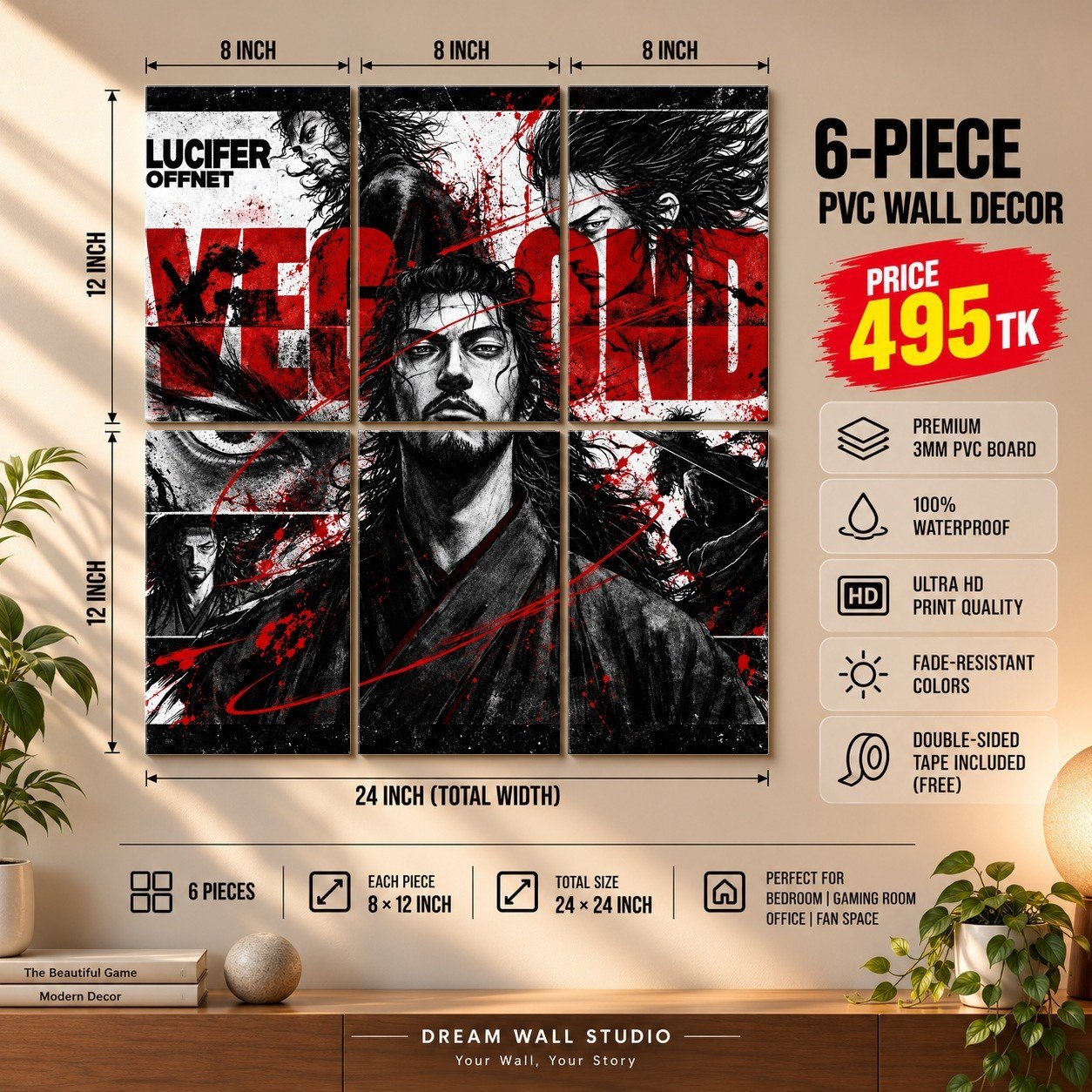 Vagabond – Musashi 6 Piece PVC Wall Decor – 3mm PVC board, 8x12 inch each – Dream Wall Studio